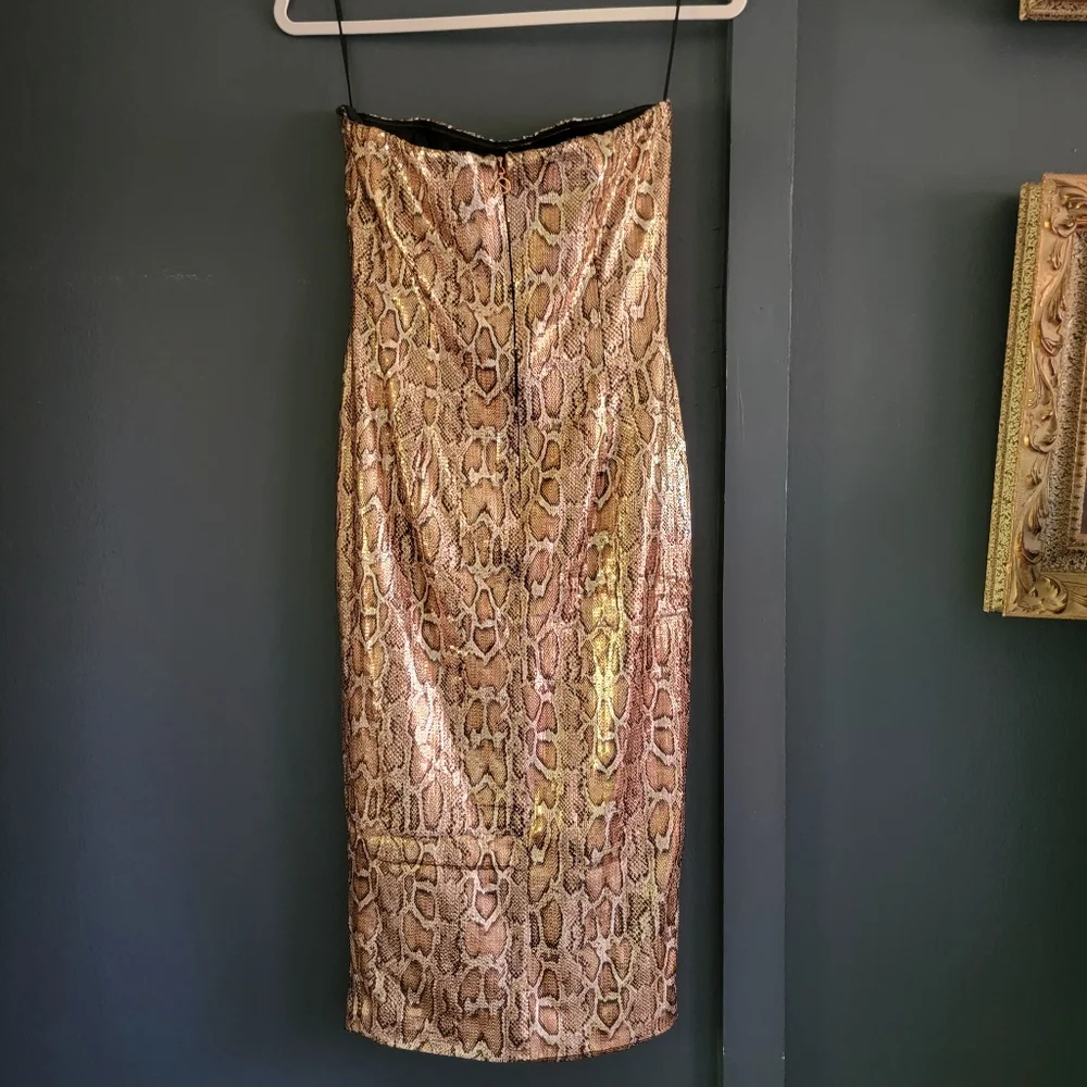 New Nookie‎ Blind Date Snake Animal Print Metallic Stretch Midi Dress Medium - Picture 7 of 13